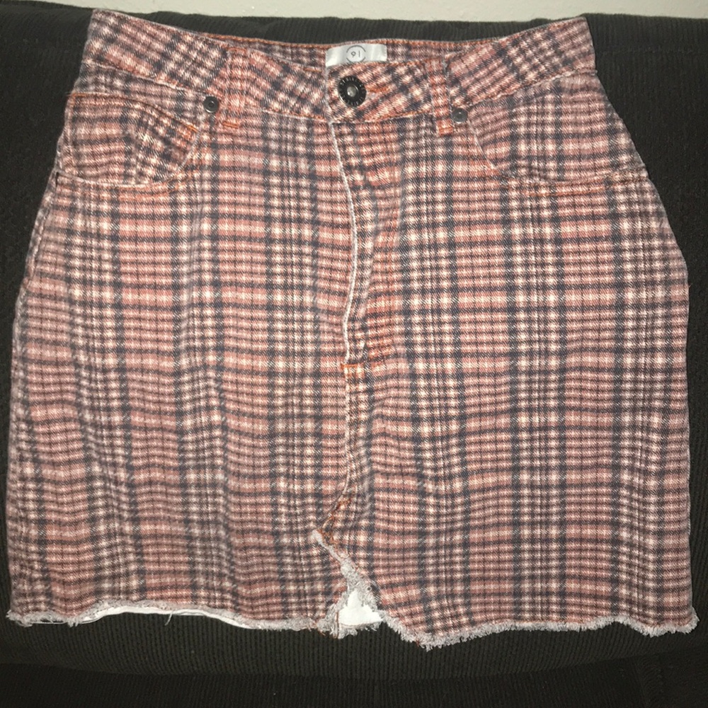 plaid denim skirt